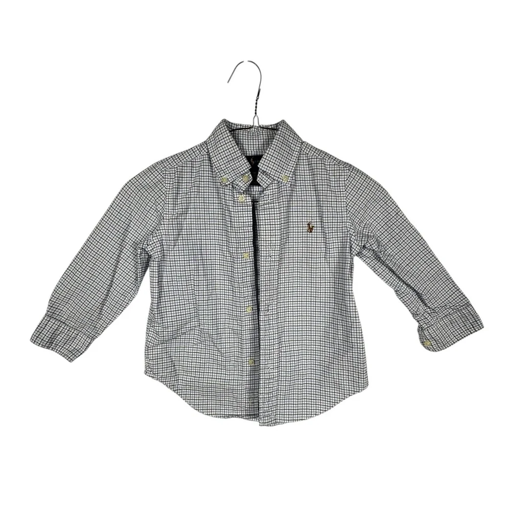Ralph Lauren Shirt Long Sleeve Button Down White and Blue Size 3/3T